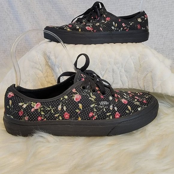 Vans Shoes - VANS Black Floral Polka Dot Skate Shoes Womens Lace Up Sneakers Sz 7.5